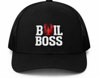 Boil Boss Bestickter Trucker-Hut | Flusskrebs Boil Hat | Cajun Hut | Louisiana Geschenk | Langusten Kochmütze | Kochmütze