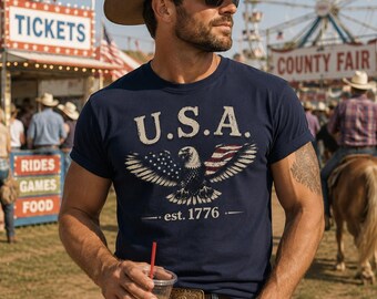 Vintages USA Est 1776 Hemd, Vaterländischer Adler T-Shirt, beunruhigtes 4.Juli-T-Stück, USA-Flaggen-Grafik-Hemd, Geschenk zum Unabhängigkeitstag
