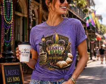 Beignets Perlen & schlechte Entscheidungen Shirt, Karneval T-Shirt, New Orleans Louisiana T-Shirt, NOLA Festival Shirt, lustiges Bourbon Street Geschenk