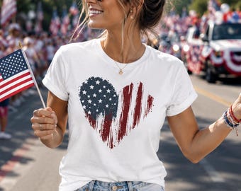 Beunruhigtes Herz-Shirt der amerikanischen Flagge - Frauen Souvenir