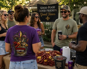 Cajun Langusten Kaffee Chaos T-Shirt | Louisiana Karneval Fleur De Lis Tee