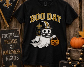 Boo Dat Jugend-Halloween-Shirt, Louisiana Fußball-Geist-T-Shirt, Kinder-Halloween-Shirt, Fleur De Lis Fußball-Fan-Shirt, Süßes sonst gibts Saures T-Shirt