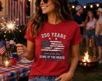 America 250 Shirt, Vaterländisches USA-Flaggen-T-Shirt, 4. Juli Shirt, Land der freien Heimat der mutigen, Vintage amerikanisches T-Shirt