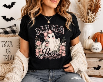 Mama Boo Shirt, süßes Halloween Mama Shirt, Vintage Geist T-Shirt, gruselige Saison Shirt für Frauen, Halloween Mama T-Shirt