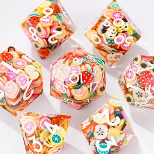 Tutti Frutti Resin Dice Set: Sharp Edge Polyhedral DND Dice for DM Gift