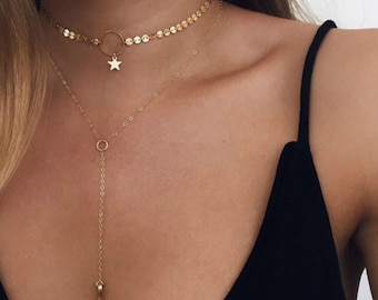 Dainty Gold Necklaces / Tiny Gold Choker Necklace / Gemstone Minimalist Necklace / Layered Necklace / Teeny Tiny Raw Stone Choker Turquoise