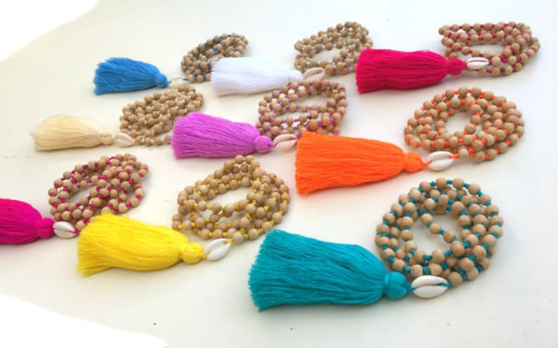 Colorful Long Tassels Gift for Friend Long Beaded Tassel Necklace Boho Necklace Hand Knotted Bohemian Necklace Bohemian Jewelry