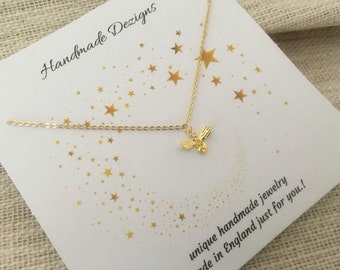 Honey Bee Necklace - Crystal Sparkly Bee Gold Necklace - Minimal Gold Necklace - Dainty Gold Necklace - Necklaces for Women - Fast UK Ship