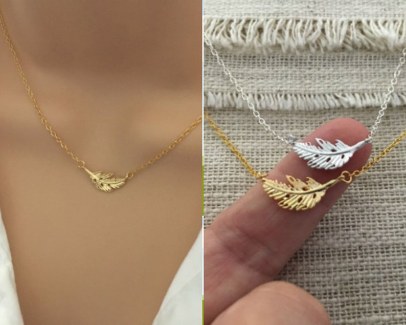 Bridesmaid Nature Birthday Everyday Simple Wedding Little Gold Leaf Necklace Tiny Gold Necklace Minimal Layering Choker Necklace