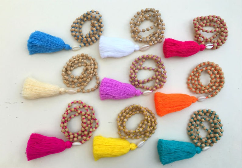 Colorful Long Tassels Gift for Friend Long Beaded Tassel Necklace Boho Necklace Hand Knotted Bohemian Necklace Bohemian Jewelry
