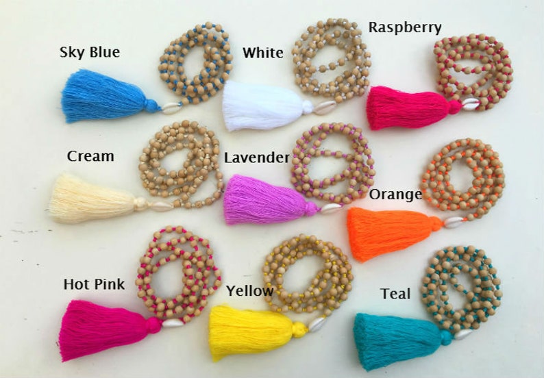 Colorful Long Tassels Gift for Friend Long Beaded Tassel Necklace Boho Necklace Hand Knotted Bohemian Necklace Bohemian Jewelry