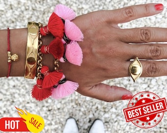 SALE 10pcs Bracelet Handmade Tassels Wholesale Trendy Ibiza - Assorted Colors Handcrafted Gold Plated Link Bracelets - Summer Boho Trend