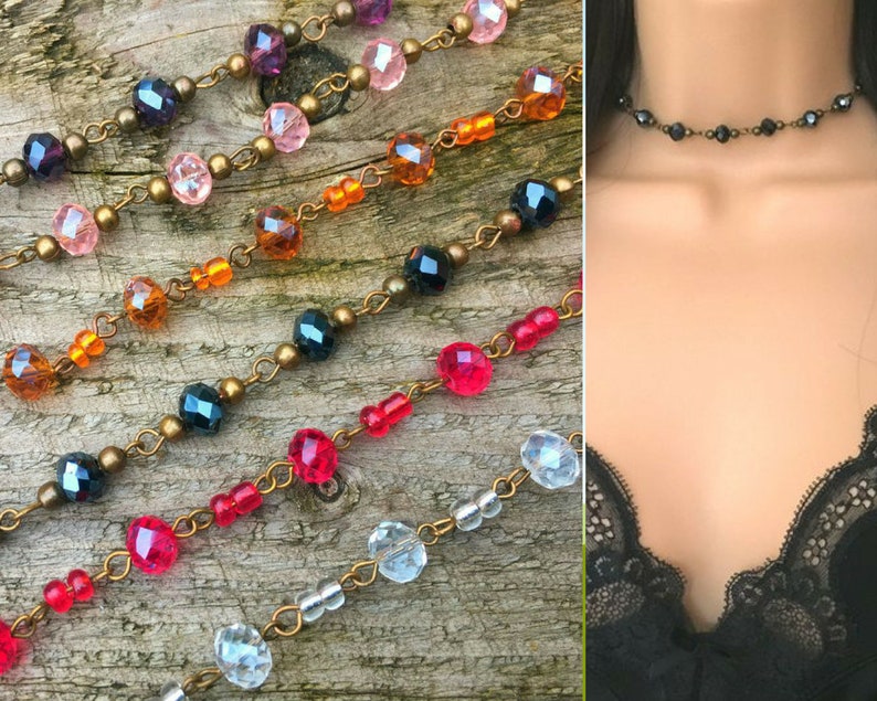 Beaded Boho Dainty Glass Choker Festival Jewelery Boho Beaded Choker Boho Chokers Hippie Jewellery Bohemian Choker Necklace