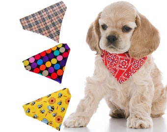 Dog Bandanas Slide on Cotton Pet & Cat Neckwear UK - Handmade Pet Accessories, Puppy Gift, Reversible Neckerchief 100% Cotton Christmas