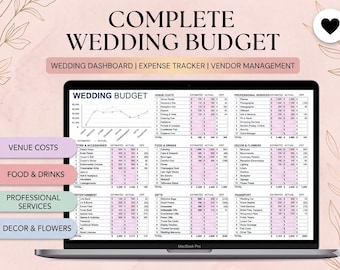 Kalkylblad för bröllopsbudget, planeringsöversikt (Excel, Google Sheets)