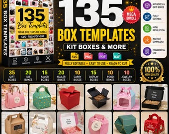 135 Box Templates Bundle, Gift, Kit, 3D, Holiday, Sequin