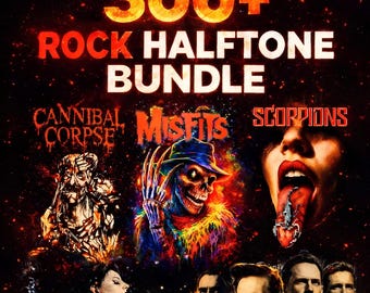 300+ Rock Halftone PNG-paket: Vintagebandgrafik