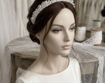 Diadema nupcial de cristal, tocado de boda, tiara nupcial, corona de diamantes de imitación, accesorio para el cabello plateado, diadema de novia, tiara de boda