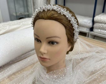 Diadema nupcial de cristal, tocado nupcial de cristal, accesorio para el cabello de novia, diadema nupcial brillante, corona nupcial, tiara de cristal