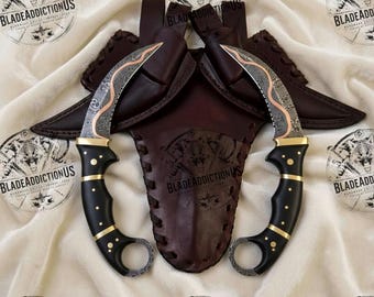 Hand-Forged  Copper damascus steel dual karambit knives | Viking knives | Gift for him
