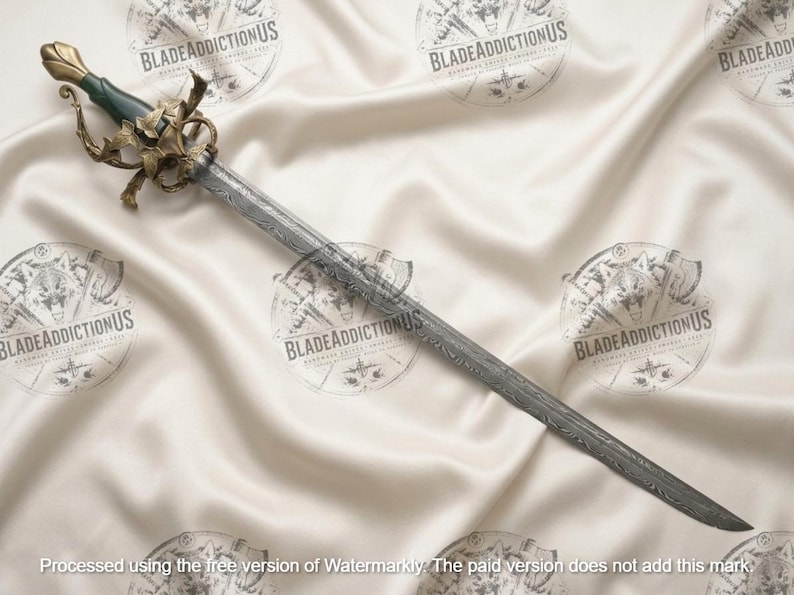 Hand-Forged Damascus Steel Elven Viking Sword, Custom Decorative Sword With Scabbard, Gift For Father, Groomsmen, Wedding Gift image 6