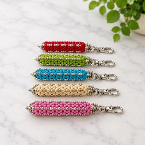 Modern Geometric Seed Bead Keychain, Slim Purse Bag Charm, Handmade Canada
