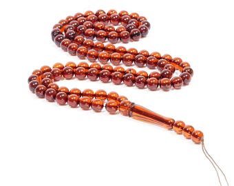 Natural Baltic Amber Tasbih 99+3 Cherry Round Beads | Muslim Misbaha Prayer Beads | Islamic Rosary | Handmade Tesbih Gift for Men