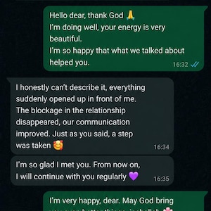May include: A screenshot of a mobile messaging application interface showing a conversation between two people. The chat history includes text messages in English, emojis, and timestamps, with a dark mode theme and a contact name at the top.