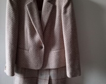 Tailleur vintage jupe à carreaux en laine St Michael - Fabrication allemande, longueur 12