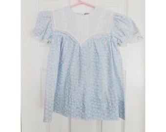 Vintage Girls Dress Blue Floral Daisy Lace Collar Cottagecore Vintage Toddler 3T