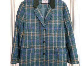 Veste blazer Avoca à carreaux verts, pure laine, décontractée, fabriquée en Irlande, modèle Leprechaun L