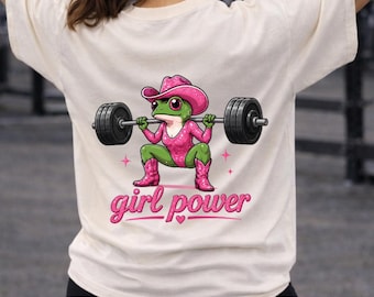 Girl Power Frog Weightlifting PNG, Fitness Motivation Graphic (Digital Download)