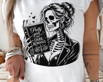 Dark Romance Reader Skull SVG | Bookish Girl Shirt Design (Digital Download)