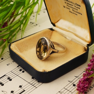 Antike Englisch Silber Ring Rauchquarz Großen Facettierten Stein Ring Vintage Statement Schmuck