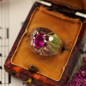 Vintage sovjetisk 875 silverring Lab Rubin Sovjetunionen Statement Ring storlek 7 amerikansk lila röd ädelsten ryska vintage smycken