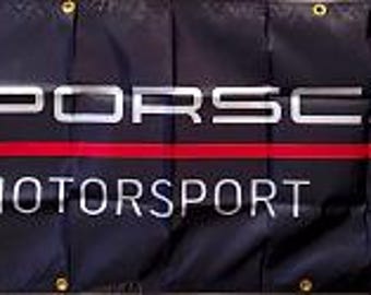 PORSCHE MOTORSPORT WALL Banner Flag: 71"x24" (5.9ft x 2ft) 200D Polyester 12 Brass Grommets (6 each side) Dual Line Stitched UVTreated