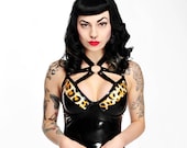 Faye Leopard Print Latex Dress with O-Ring Harness - Pandora Deluxe