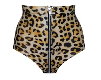 Leopard Latex High Waist Zip Panty - Pandora Deluxe