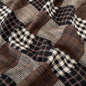 Vintage Printed Plaid Fabric, Faux Patchwork Fabric, Polyester Cotton Blend for Fall Coat Skirt Sewing by the Half Yard