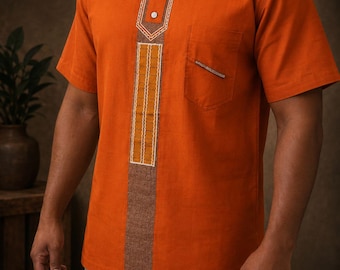 Men's Embroidered African Shirt | Short Sleeve Casual Wedding Wear
