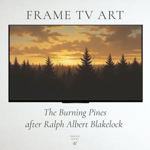 The Burning Pines, Frame TV Art, Tonalist Style, Pine Forest Sunset, Instant Download