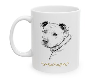 Ceramic Mug – Pitbull Dog Portrait and Psalm 23:6 Scripture Design