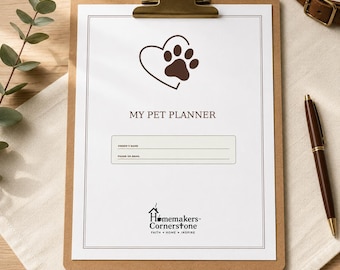 Homemakers Cornerstone – Druckbarer Haustierplaner (PDF), tintensparend, einfach zu bedienender Planer für Hunde und Katzen, Haustier- und Nutztierhaltung