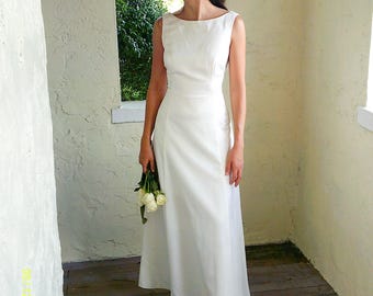 Robe de mariée ivoire vintage des années 90 | Robe de mariée minimaliste sans manches | Élégant boutonnage en V au dos