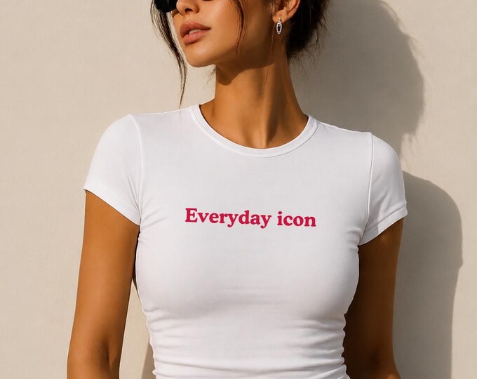 Everyday Icon Tee | minimalist text graphic, white women's fitted shirt