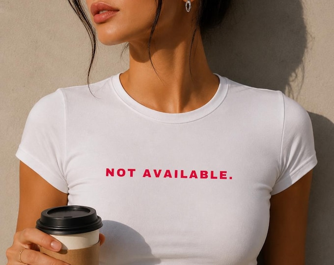 NOT AVAILABLE. text tee | women's fitted tee, minimalist red slogan shirt