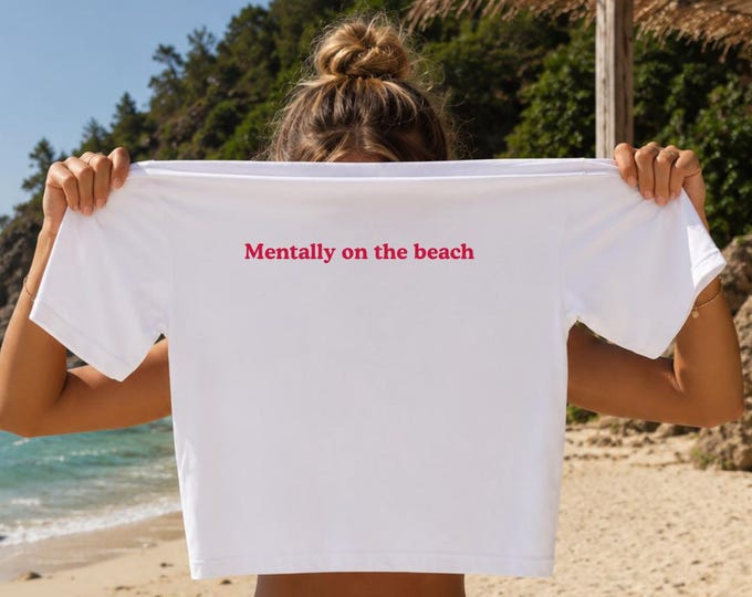 Mentally on the beach Tee | Women's fitted summer shirt, pink text
