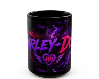 Harley-Doo Neon Logo mug | Black Ceramic Mug