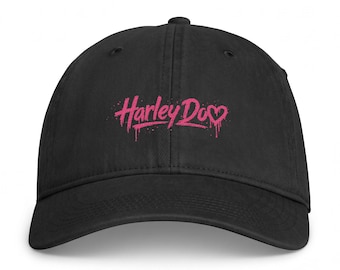 Harley Doo Drip Logo Cap | embroidered pink script, streetwear hat