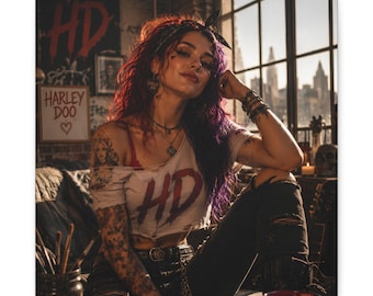 Grunge Harley-Inspired Portrait Canvas
